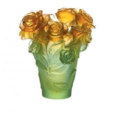 Daum Crystal Rose Passion Green & Orange Vase 05287-2   232565706258